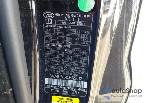 2012 Land Rover Range Rover Evoque Pure Plus z USA, uszkodzony, nr VIN SALVR1BG4CH629612